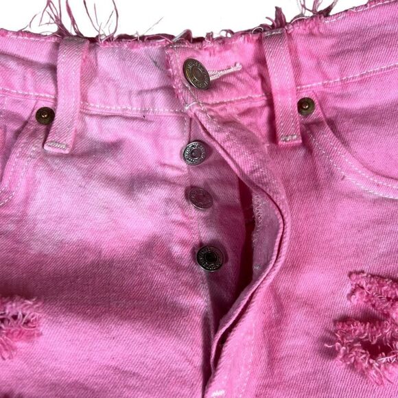 Levi’s 501 Barbie Pink Distressed Frayed Cut Off Shorts - Picture 7 of 12